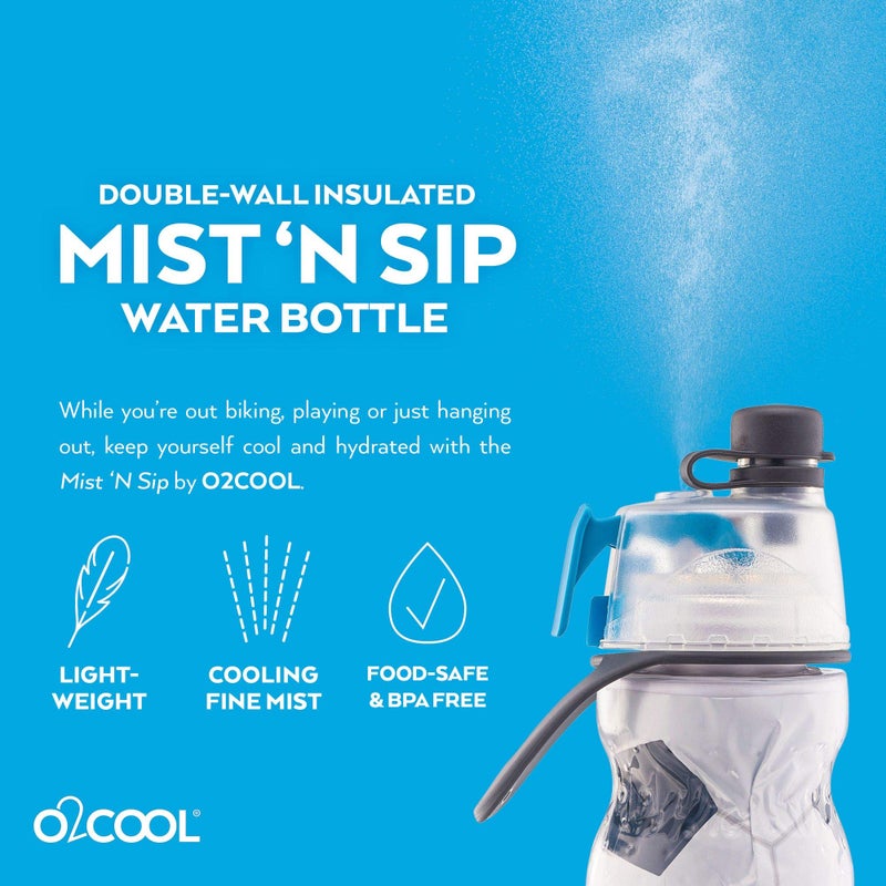 O2COOL Mist 'N Sip Misting Water Bottle 2-in-1 Mist And Sip Function With No Leak Pull Top Spout Reusable Sports Water Bottle - 20 oz (2 Pack Soccer) - Image 2